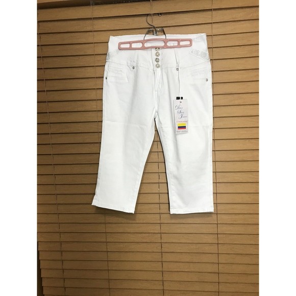 Diva Star Push Up Medium Rise Jeans White Capri Embellished - Picture 2 of 15